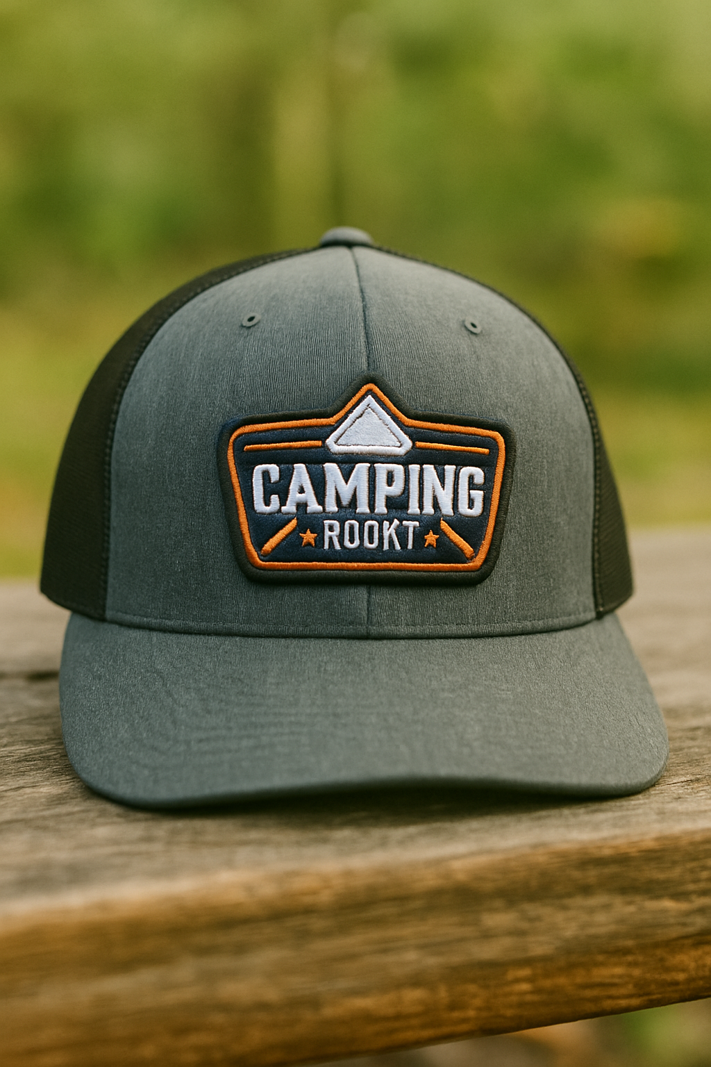 Camping Rockt - Flexfit Camping Cap in Grau / Schwarz