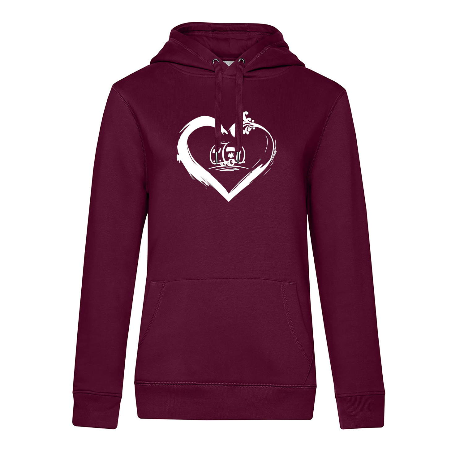 Damen-Camping-Kleidung-Hoodie-fuer-Camperin-mit-Herz-Dark-Cherry Wohnwagen mit Herz - Camping Hoodie für Frauen - Unser Hoodie für Camper ist die ideale Camping Kleidung. Unsere Hoodies eignen sich für Wohnmobil, Wohnwagen oder Dauercamper. Ideal auch als Geschenk für Camper.