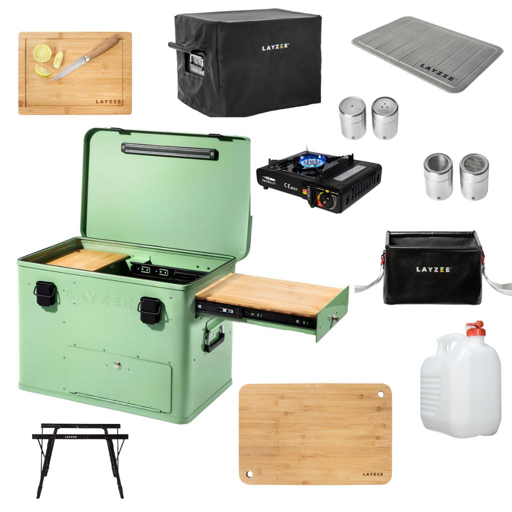 LAYZEE Sparkpaket – Color Box | Komplette mobile Campingküche mit Zubehör-Set