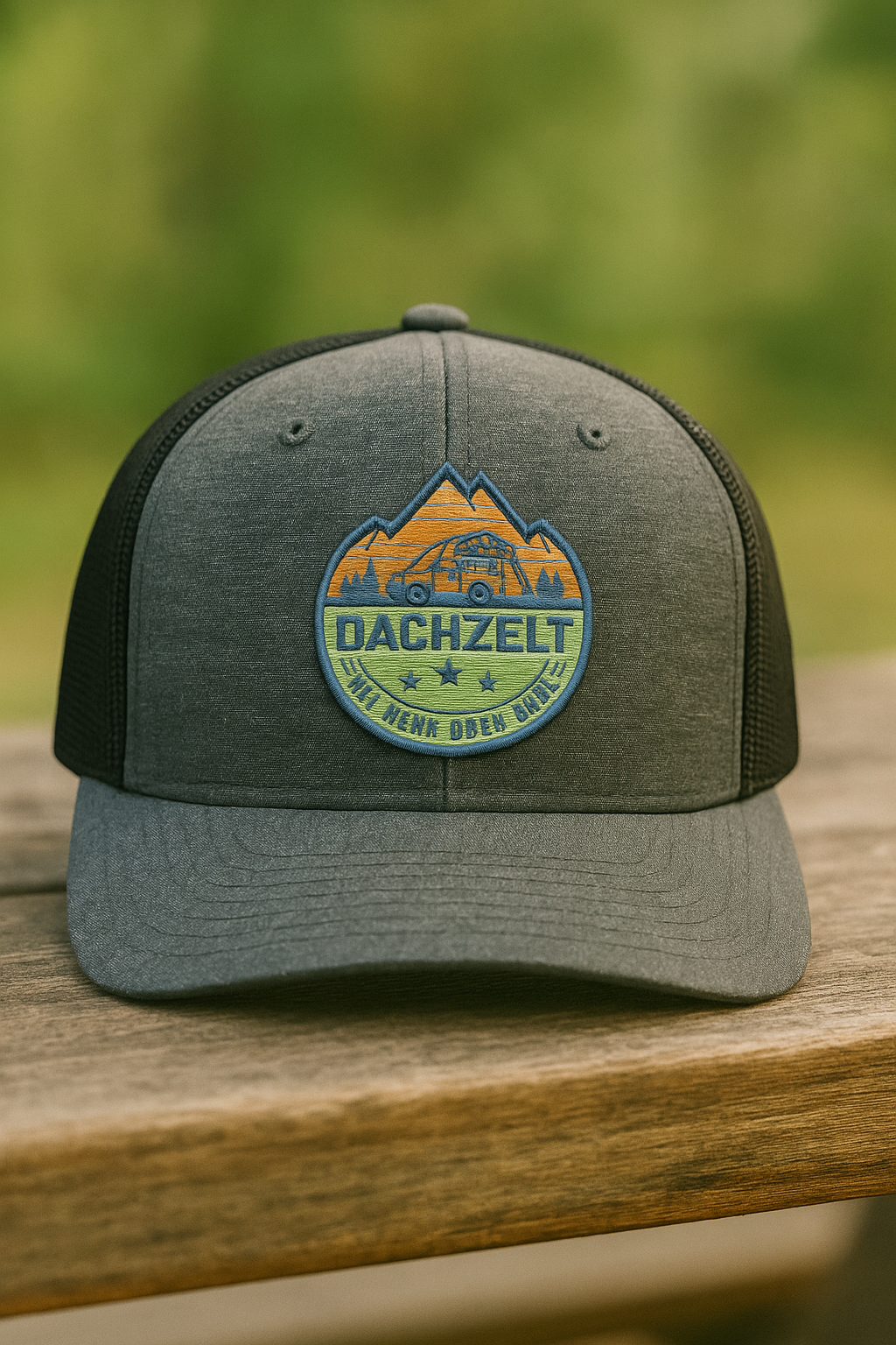 Dachzelt Camper- Flexfit Camping Cap in Grau / Schwarz