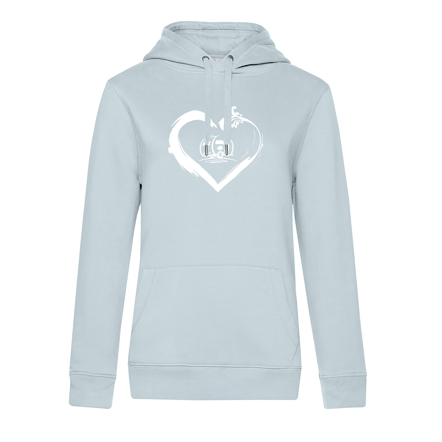 Damen-Camping-Kleidung-Hoodie-fuer-Camperin-mit-Herz-Pure-Sky Wohnwagen mit Herz - Camping Hoodie für Frauen - Unser Hoodie für Camper ist die ideale Camping Kleidung. Unsere Hoodies eignen sich für Wohnmobil, Wohnwagen oder Dauercamper. Ideal auch als Geschenk für Camper.