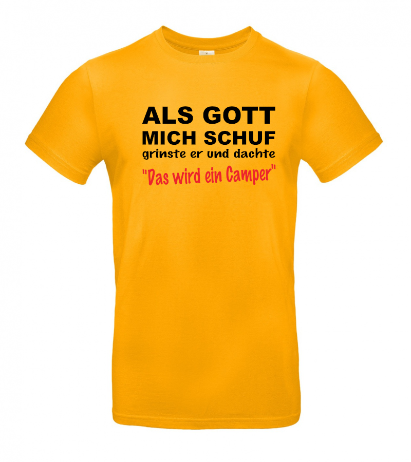 camping-gott-t-shirt-geschenk-idee-fuer-camper-apricot Als Gott mich schuf wurde ich Camper - Coole T-Shirt für Camper mit Humor!
